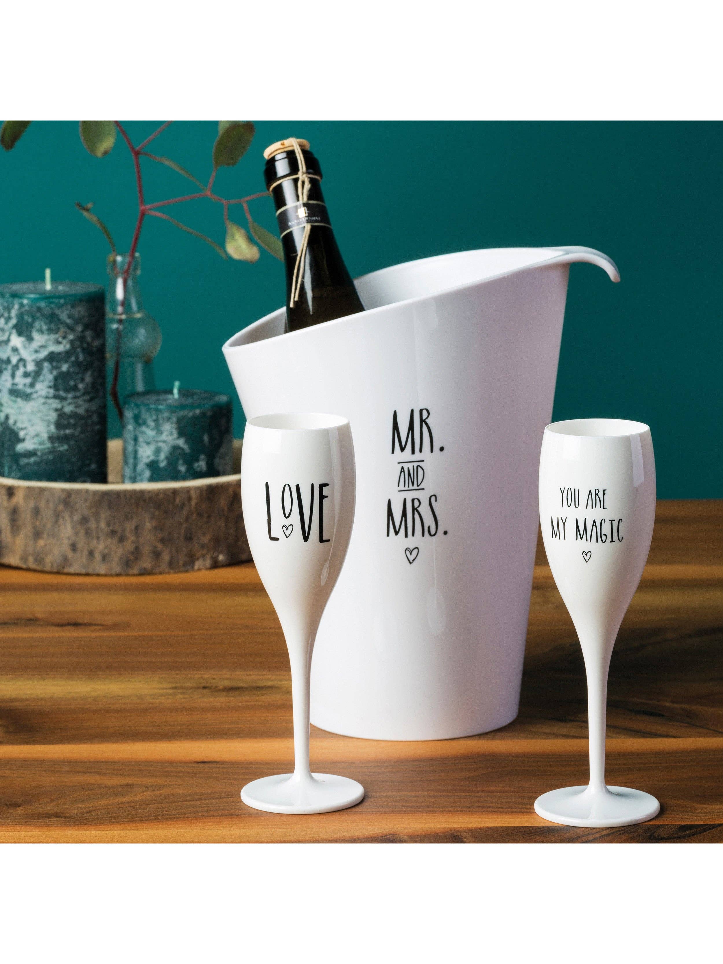 Cotton white Champagne Glass CHEERS No. 1 LOVE for wholesale on Faire1