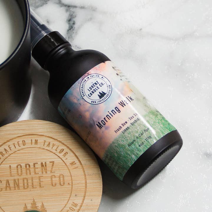 Spray d'ambiance Morning Walk 4 oz (rosée, sel de mer, lin et orchidée) pour la vente par Lorenz Candle Co.