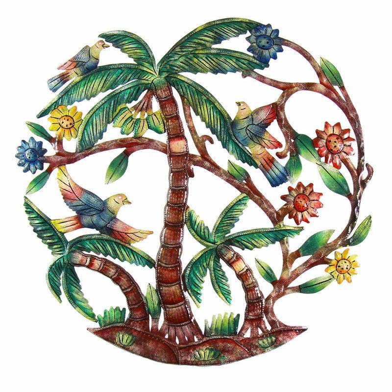 Global Crafts – Großhandel 3D-Wandkunst – 24" Palme Scene Haitianische Metalltrommel Wandkunst0