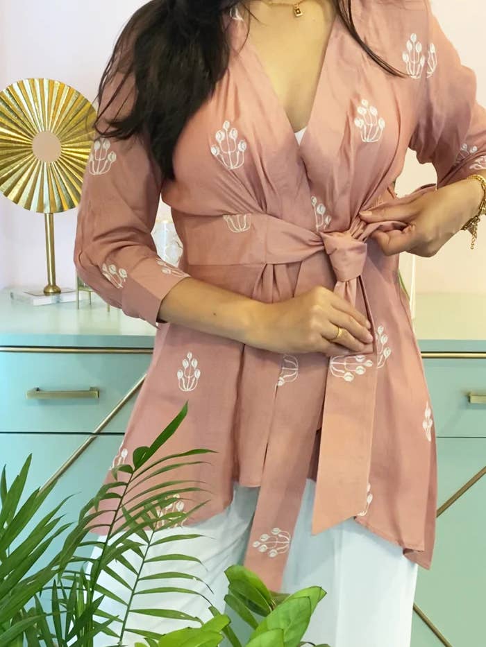 Rose Pink Embroidered Wrap Top for wholesale by Kapraãha