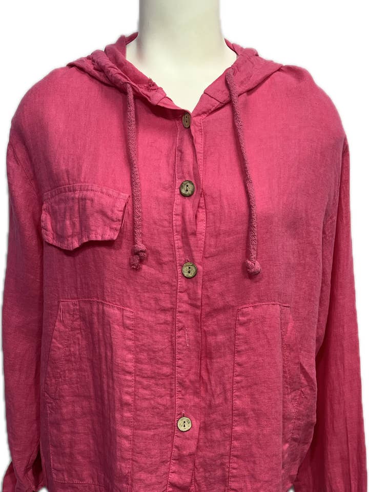 Fuchsia Linen Button Up Hoodie for wholesale on Faire