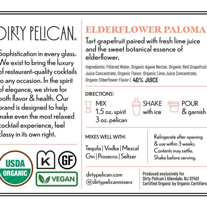 Dirty Pelican - Wholesale Non-Alcoholic Aperitif/Mocktail - Elderflower Paloma