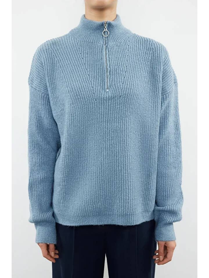 Hoxton Gal – wholesale Knitted jumper – Women′s – Soft-Textured Zip-Up Knit Sweater1