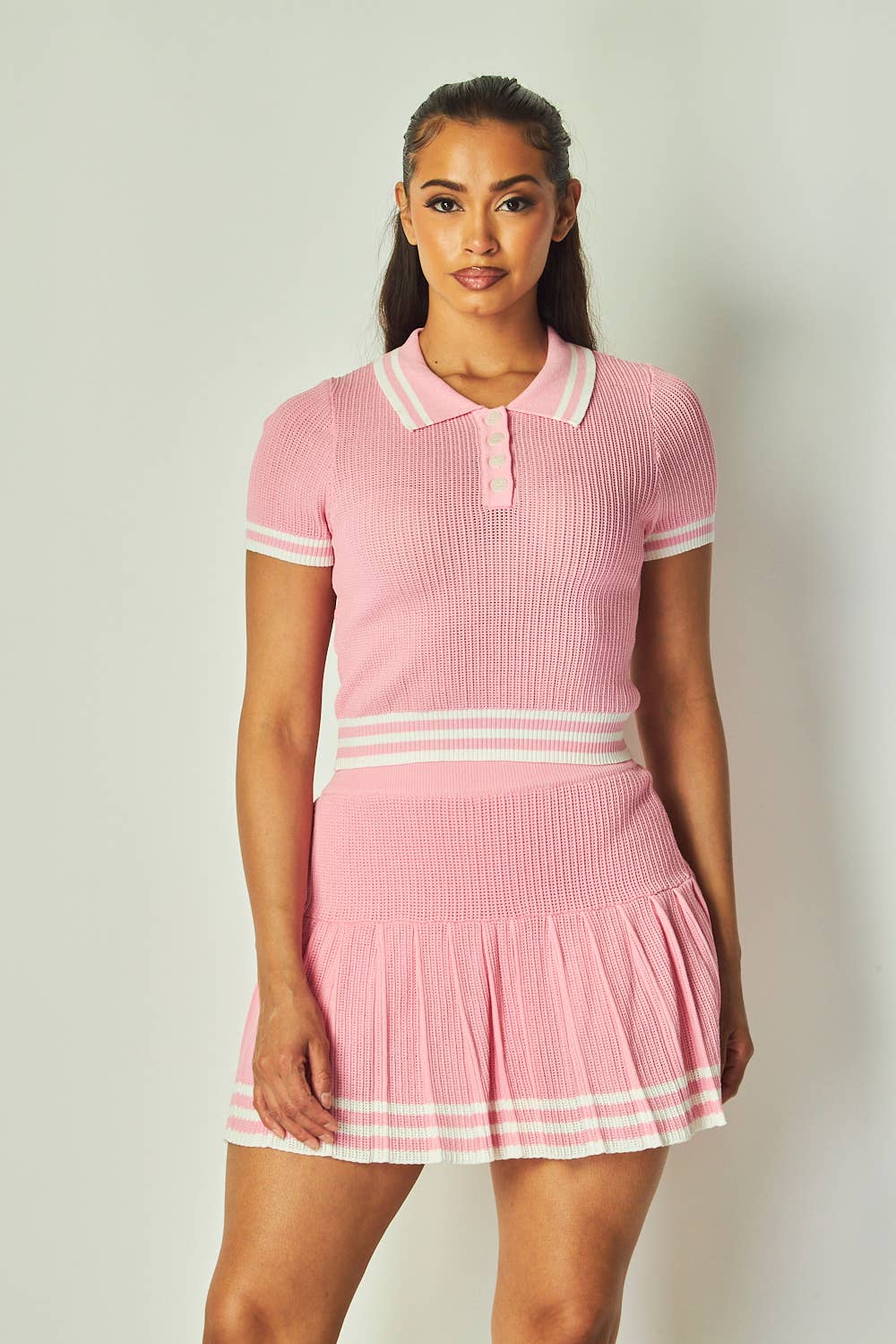 Hot & Delicious - Wholesale Top & Skirt Set - Women's - Kathleen Crochet Polo Top & Skort Set (HC8669)5