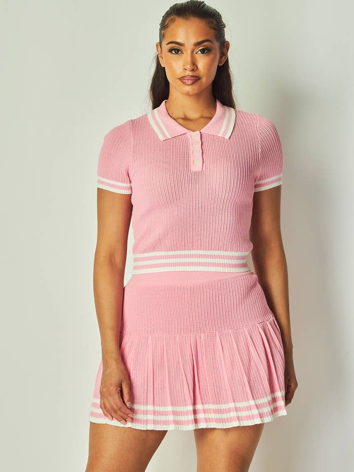 Hot & Delicious - Wholesale Top & Skirt Set - Women's - Kathleen Crochet Polo Top & Skort Set (HC8669)5