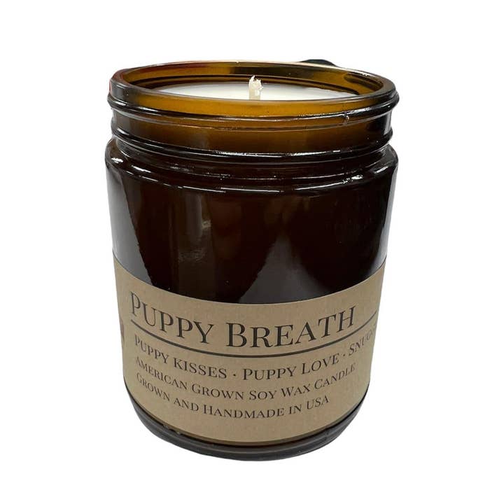 VIAI Beauty - Wholesale Jar/Filled Candle - PRAIRIE FIRE Puppy Breath Soy Wax Candle | 9 oz Amber Apothecary Jar3