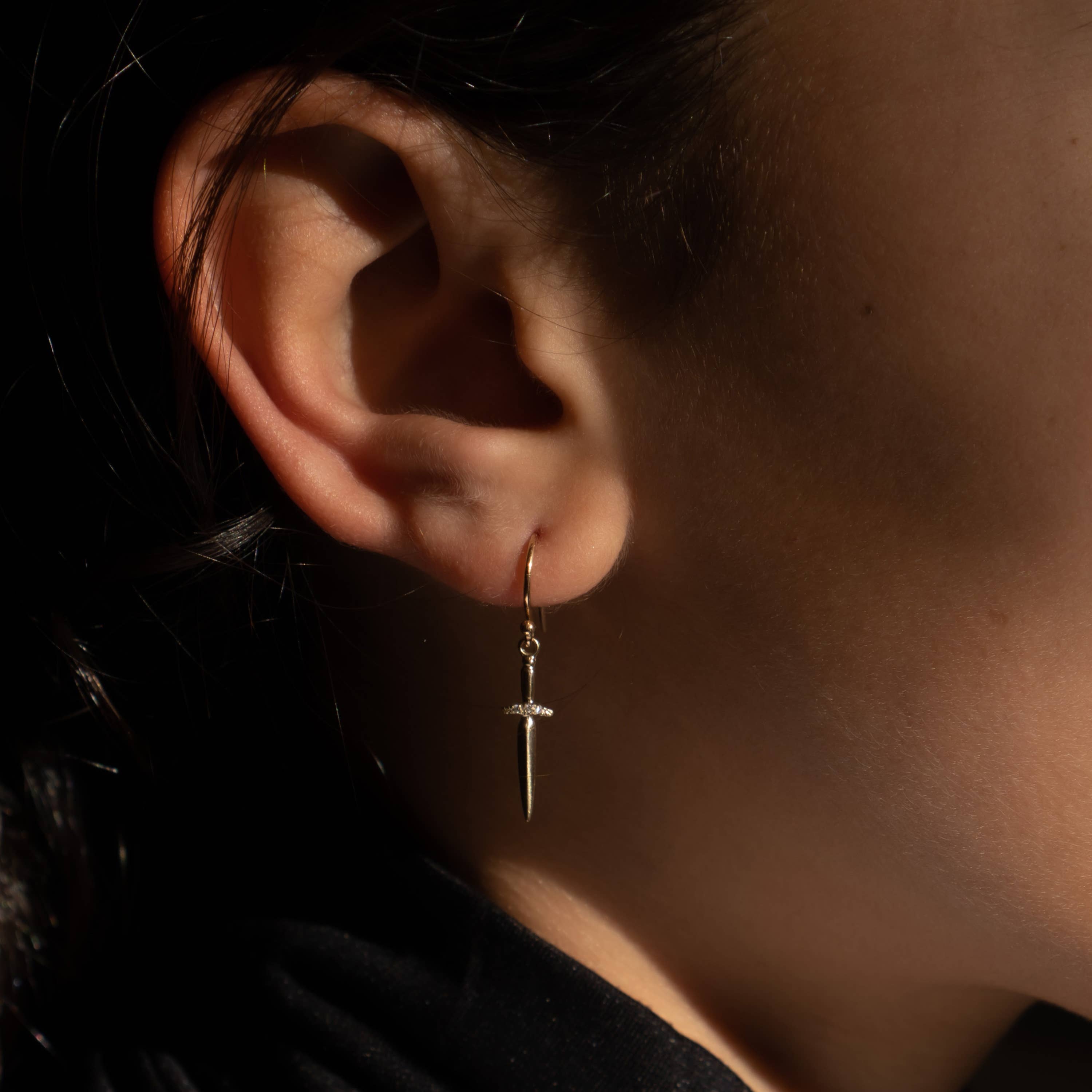 Futaba Hayashi - Wholesale Dangle Earrings - Diamond Dagger Earring - 14k Yellow Gold1