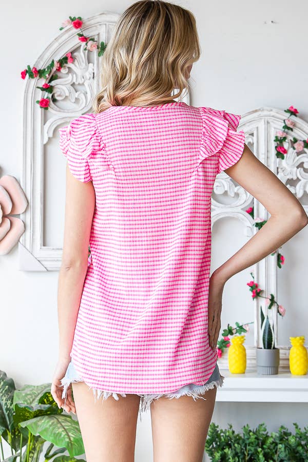 7th Ray - Wholesale Blouse - Women's - Gingham Print V-Neck Women's Blouse with Ruffle Detail T51141