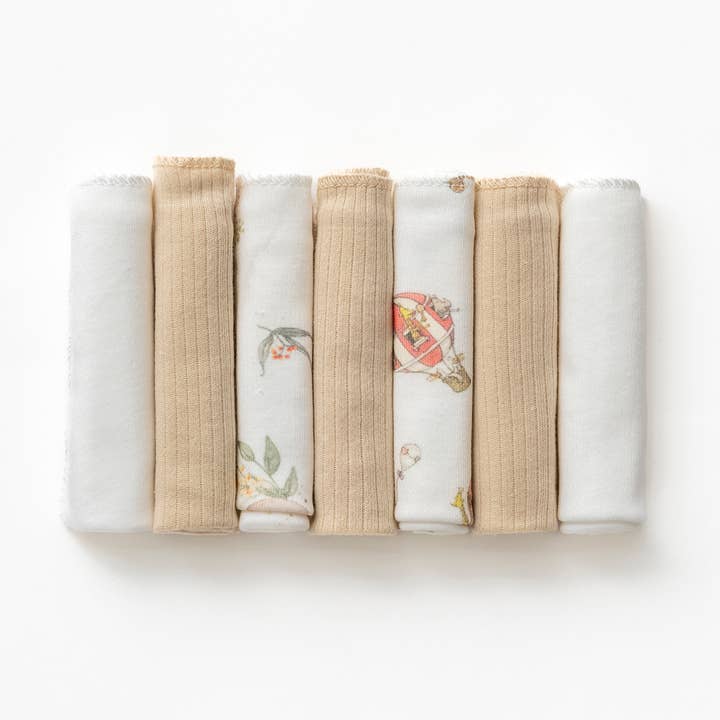 100% Natural Cotton A Box of 7 Handkerchief Baby Basics for wholesale by Omnis Pura