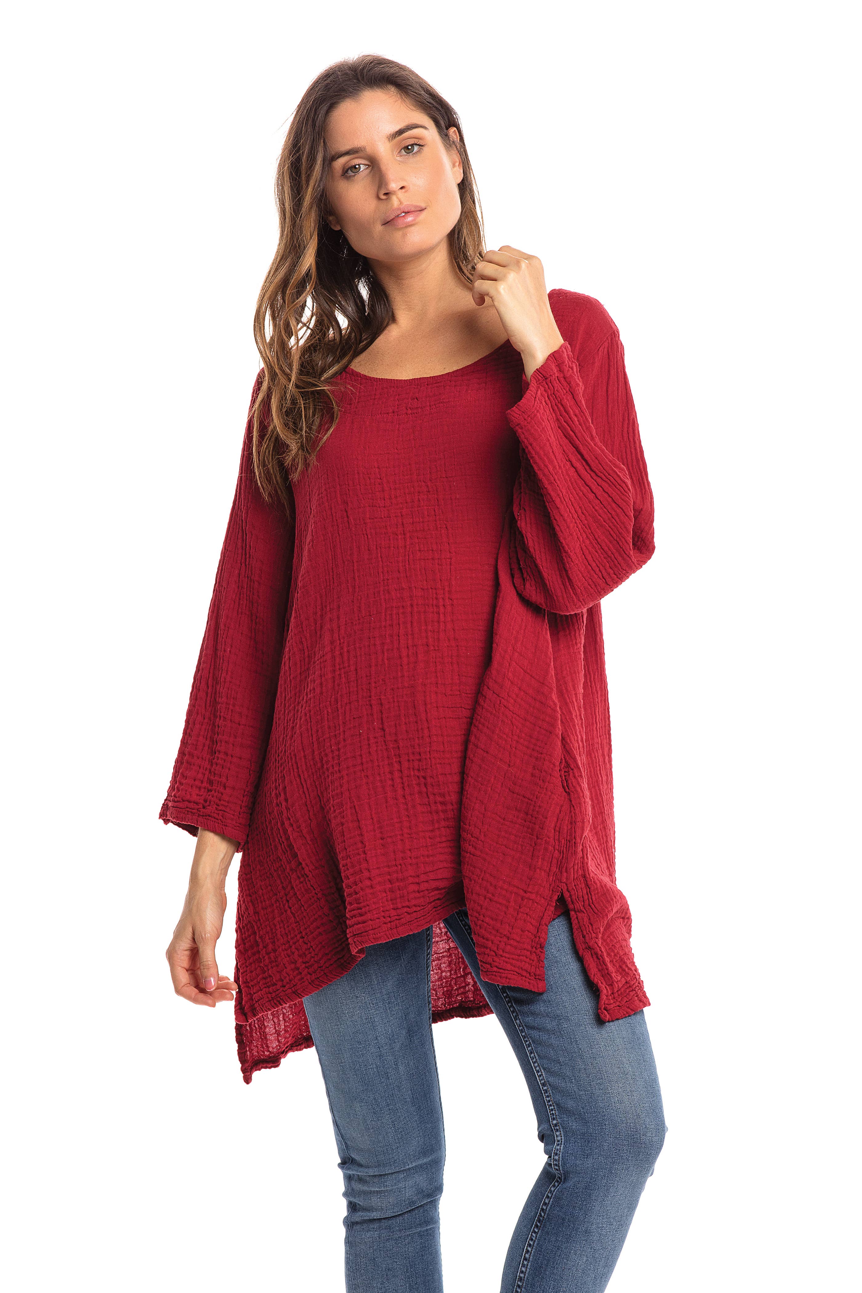 Nusantara Inc. - Wholesale Blouse - Women's - Thai Cotton Long Sleeve Tunic-03477 (S/M, L/X, XXL)16