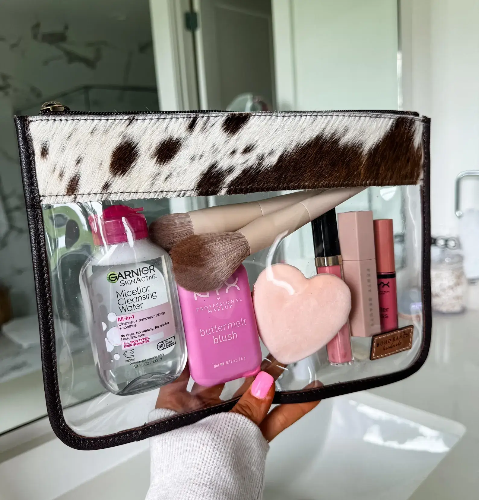 Boho Ranch Shop - Venta al por mayor Bolsa para maquillaje - Neceser de tocador transparente de piel de vacuno, organizador, de viaje6
