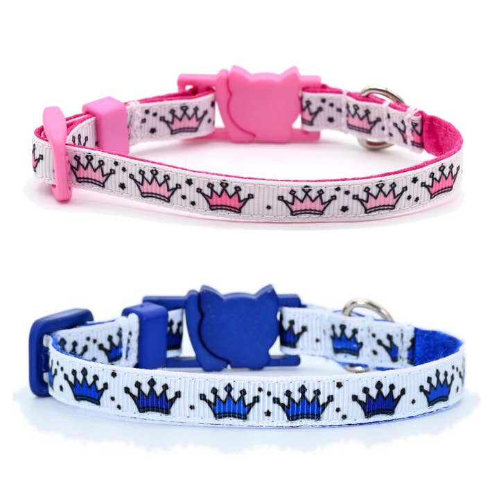 Green Acorn Kitchen - Wholesale Pet Collar - Cat - Handmade Cat or Kitten Collar • Pink or Blue Crowns • 3/8"