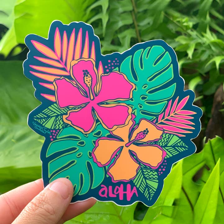 ALOHA TROPICS STICKER - LARGE for wholesale by Lauren Taylor Creations