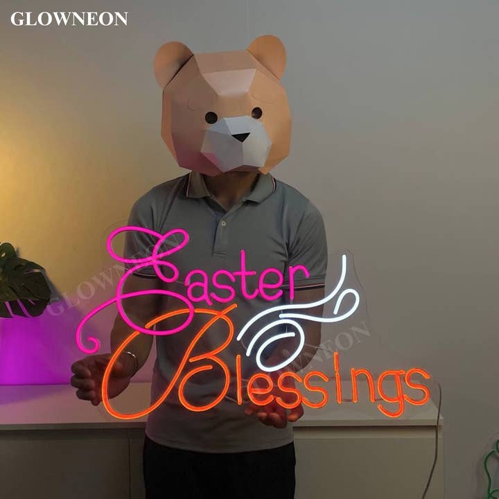 Arte de pared de neón con bendiciones de Pascua, decoración de pared para el Día de Pascua para venta al por mayor de Glow Neon