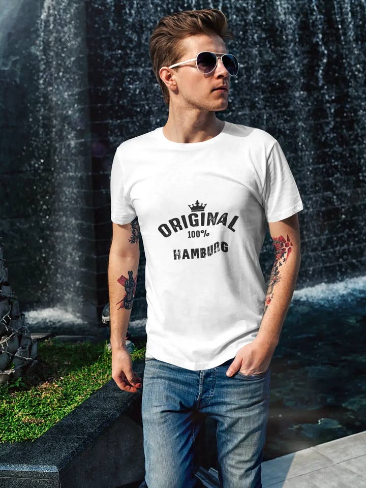 Amburgo, 100% città tedesca bianca, T-shirt girocollo a manica corta da uomo 00001 per la vendita all'ingrosso da parte di ULTRABASIC