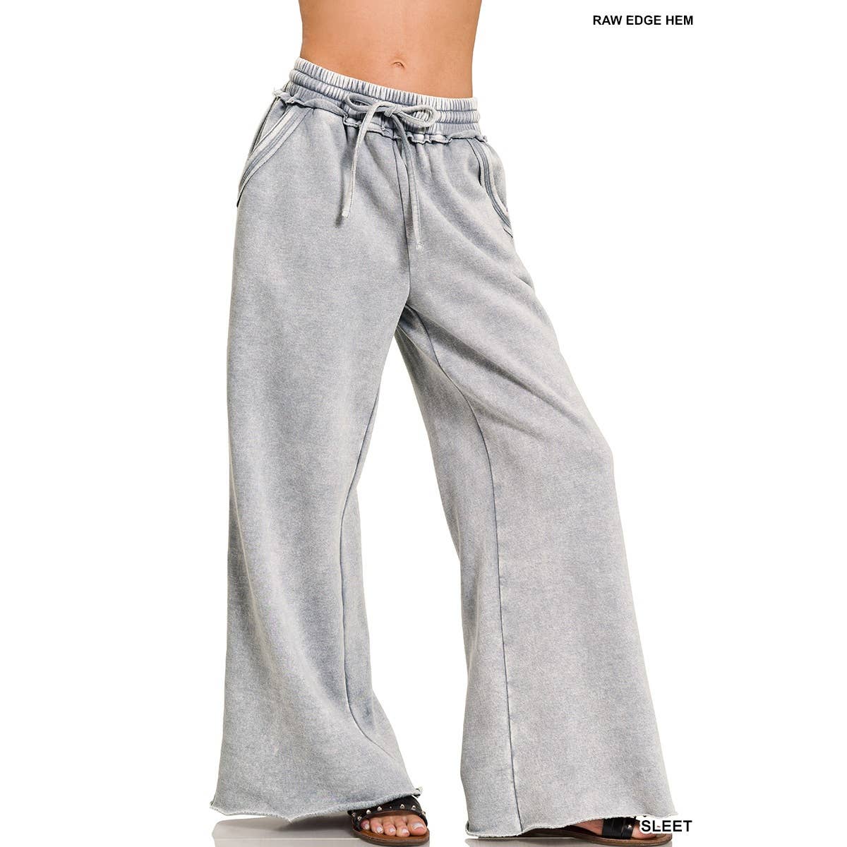 Apolline - Wholesale Pants - Women's - Acid wash fleece palazzo sweatpants with pockets14