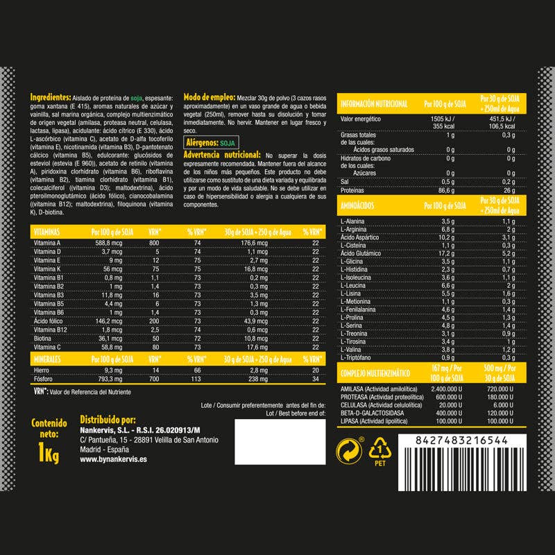 Nankervis - Wholesale Protein/Superfood Powder - Gold Isolate SOY Vanilla. Soy protein isolate 1kg2