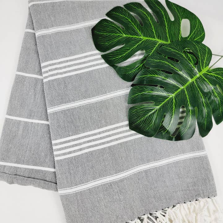 Easy carry Quick Dry Towel, Authentic Turkish Towel - Faded Black for wholesale by EBRU Home