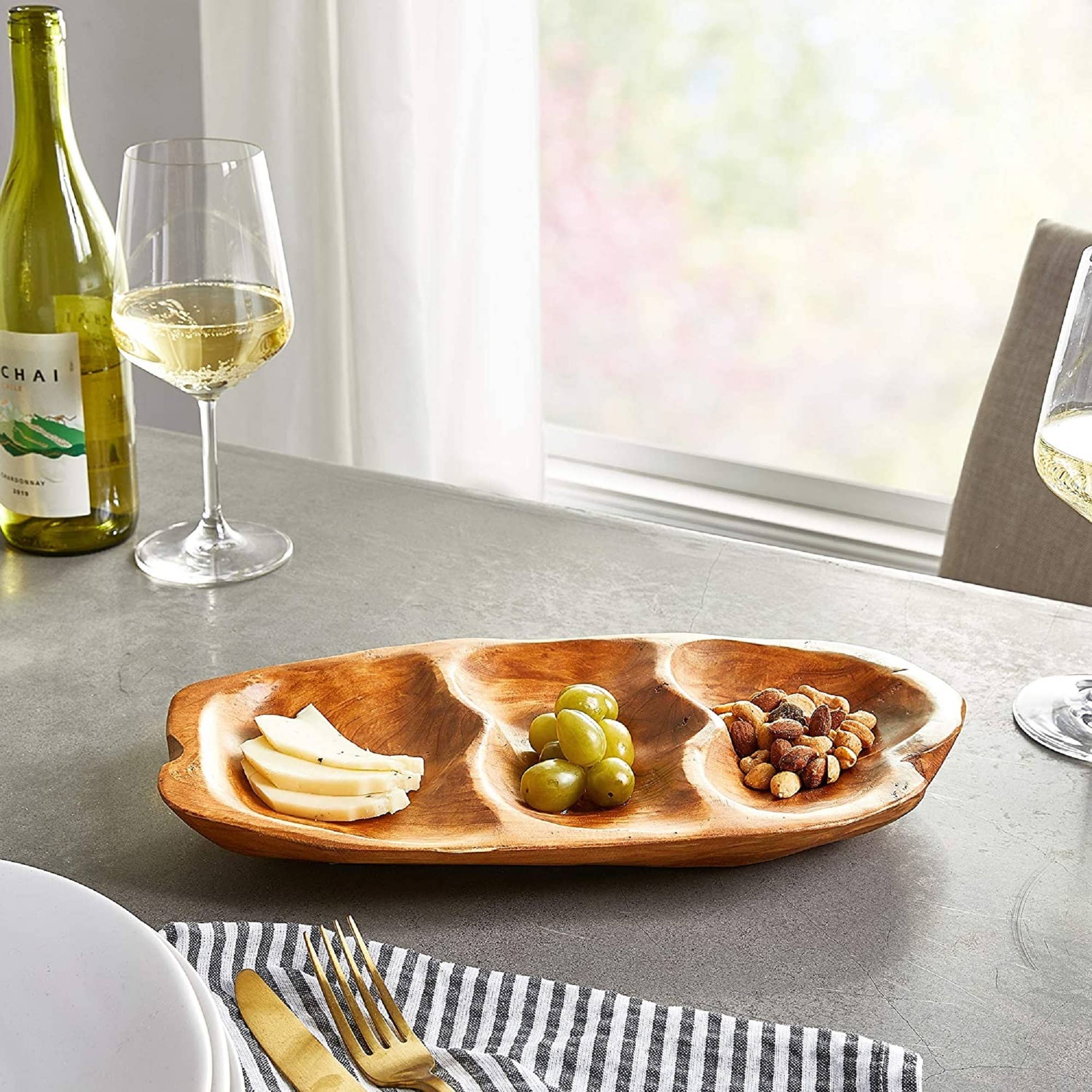 Enrico – wholesale Tallrik – Rotträ 3-sektionsfat 14" x 7" – Rustik serveringsbricka4