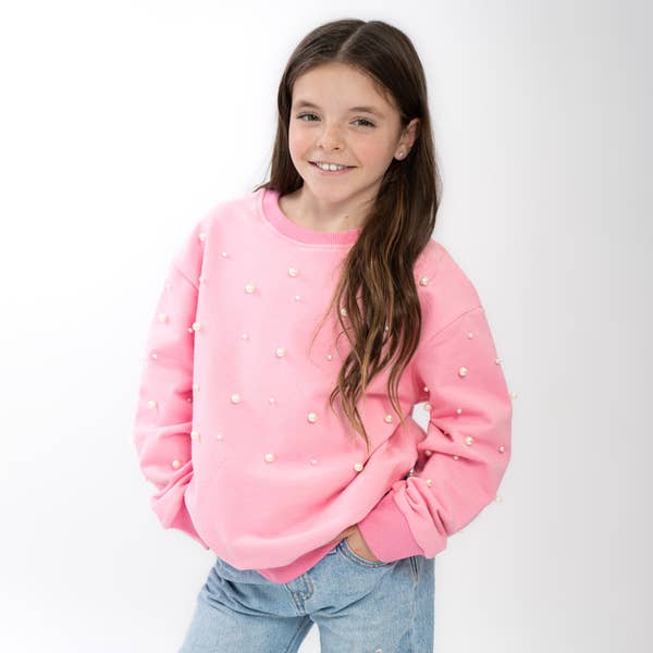 Tweenstyle by Stoopher - Pink Crewneck Sweatshrt with Scattered Pearls for wholesale by Tweenstyle By Stoopher