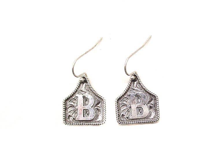 Snowing West - Wholesale Dangle Earrings - WESTERN ETCHED CATTLE TAG INITIAL EARRINGS1