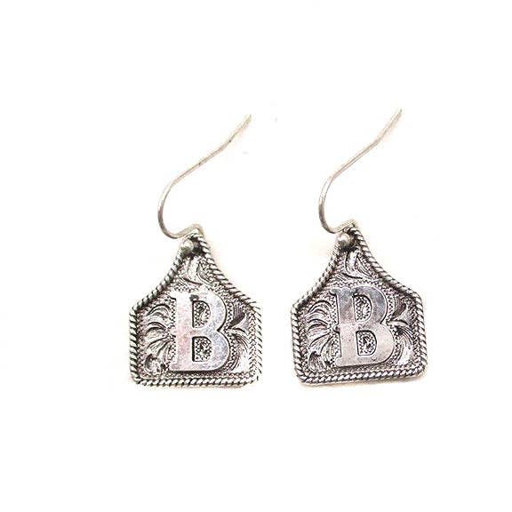 Snowing West - Wholesale Dangle Earrings - WESTERN ETCHED CATTLE TAG INITIAL EARRINGS1