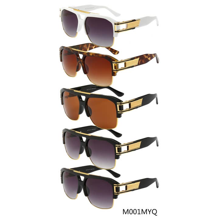 Trio Trading - Wholesale Sunglasses - Men's - Men's Big Lens Square Sunglasses Assorted 12 Pack5