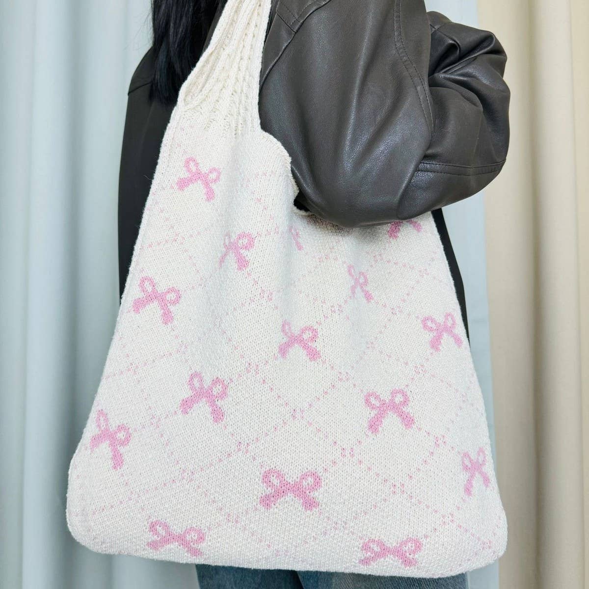 NINEXIS - Wholesale Tote Bag - Women's - CWAB4567_BOW KNIT LARGE CAPACITY TOTE BAG5