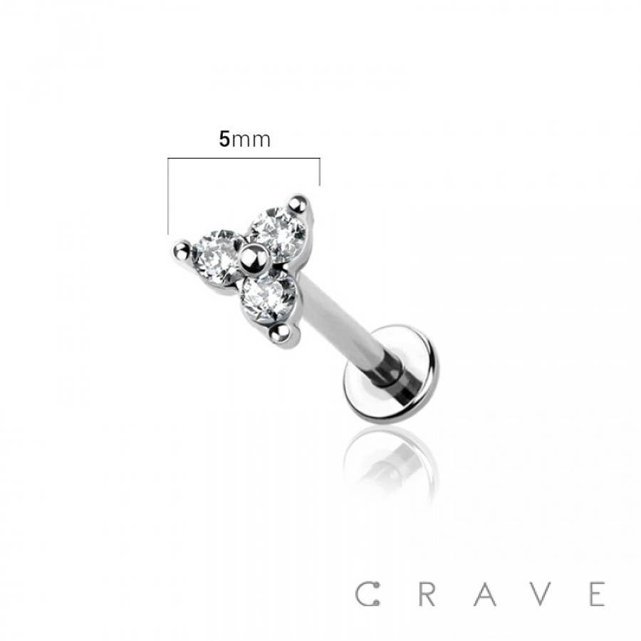 CRAVE - Vente Clous d'oreille - TRIPLE CZ GRIFFE HAUT 316L ACIER CHIRURGICAL SANS FILETAGE (PUSH IN)2