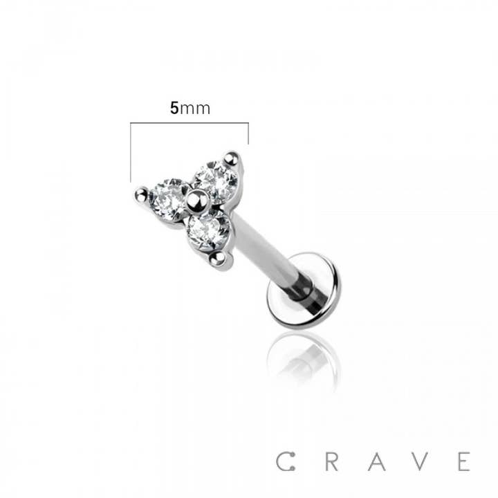 CRAVE - Vente Clous d'oreille - TRIPLE CZ GRIFFE HAUT 316L ACIER CHIRURGICAL SANS FILETAGE (PUSH IN)2