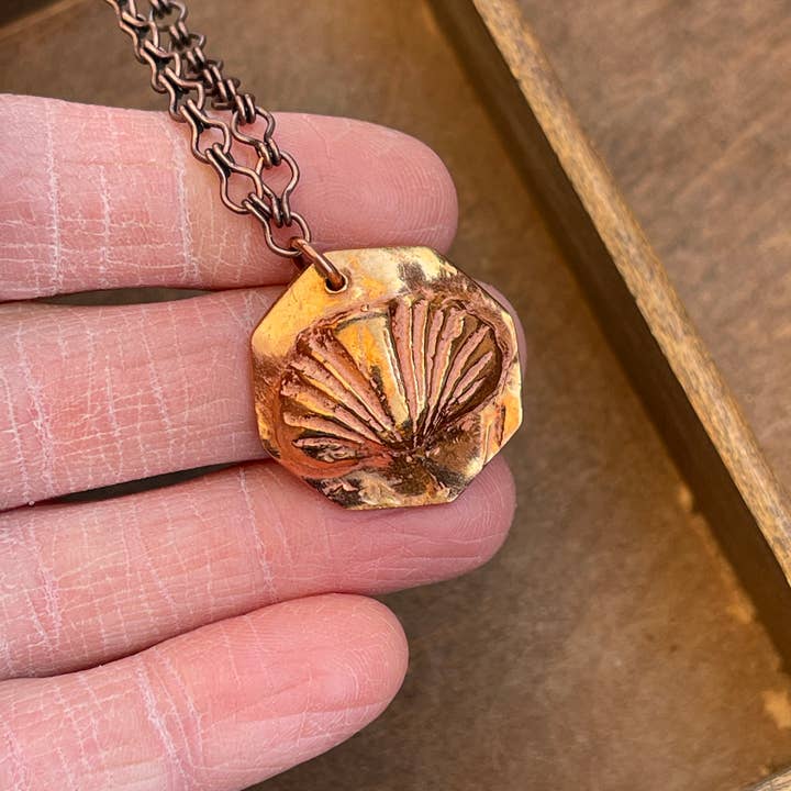 Tennessee Brachiopod 2 Oct Leather Necklace (Four Metal Opt) for wholesale by Ozark Impressions Jewelry