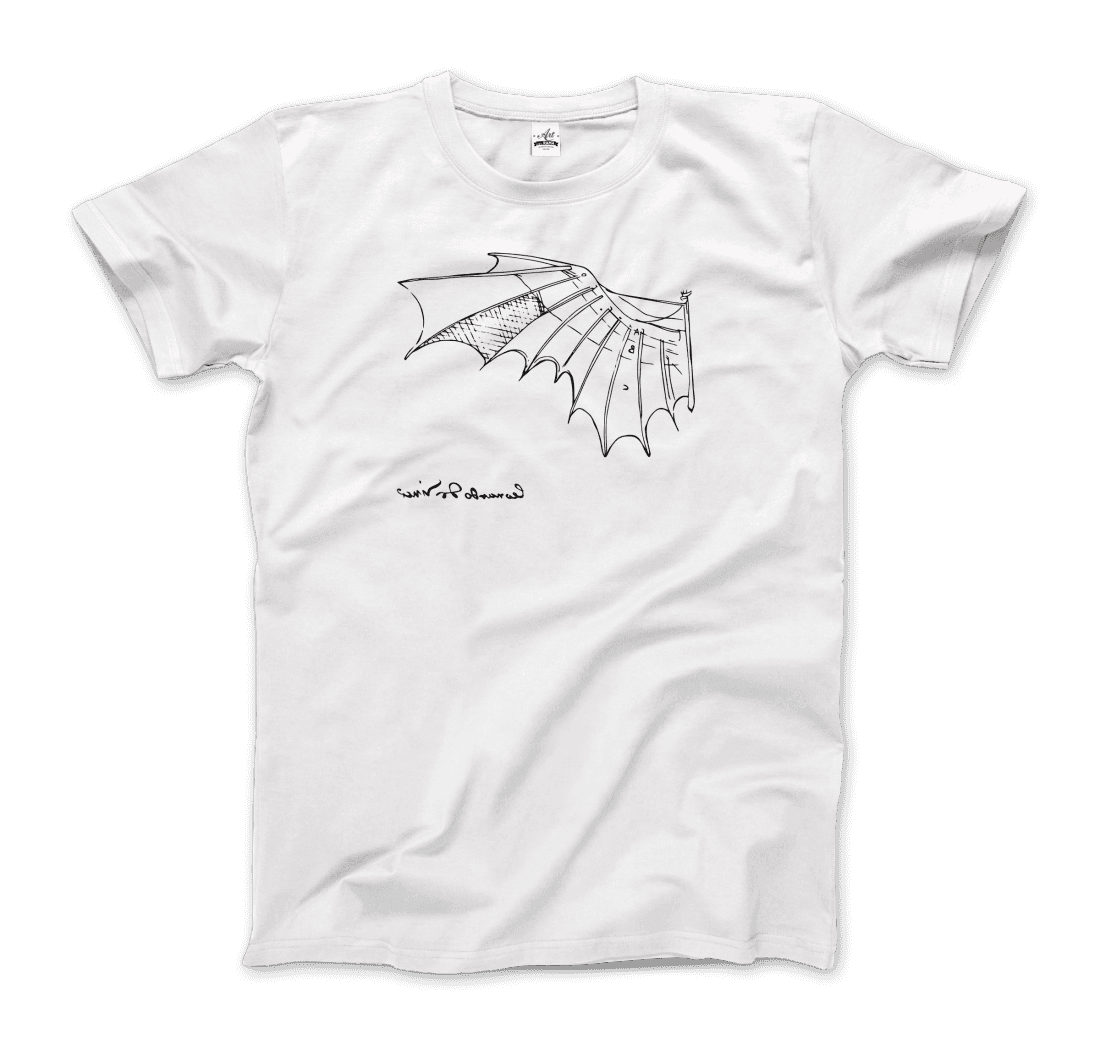 Art-O-Rama Shop – Großhandel T-Shirt mit Siebdruck – Unisex – Leonardo Da Vinci, Glider Sketch Artwork T-Shirt0