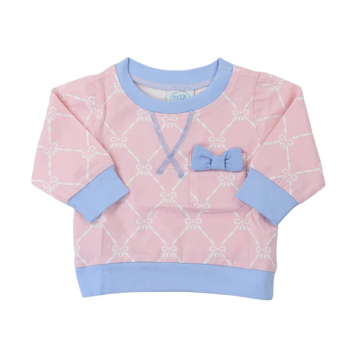 Pull à Treillis avec Nœud Rose pour la vente par Sugar Dumplin' Kids