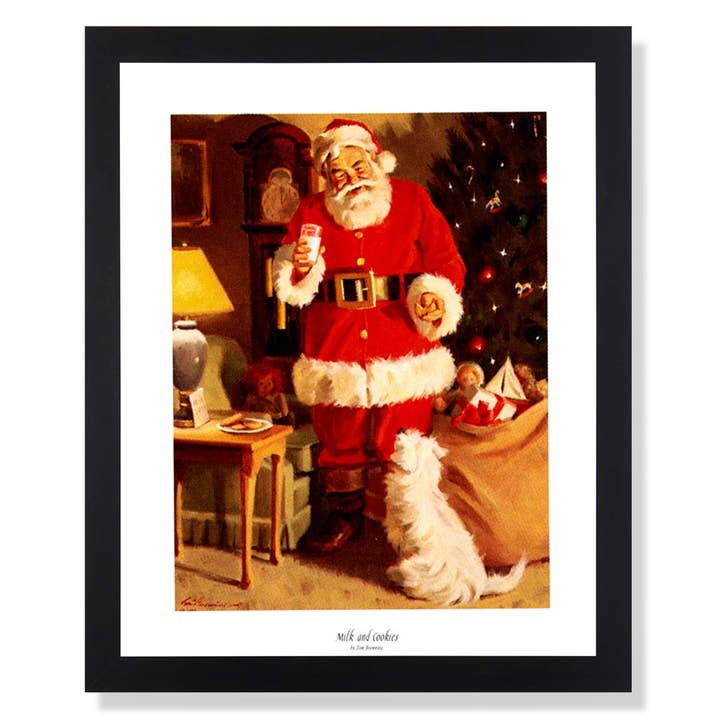 Old St Nick Santa Clause Milk & Cookies Tom Browning #4 Christmas Art Print Black Frame + Glass 19x23 Perfect for Festive Holiday Fireplace Mantel for wholesale by Unlimited Potential LLC