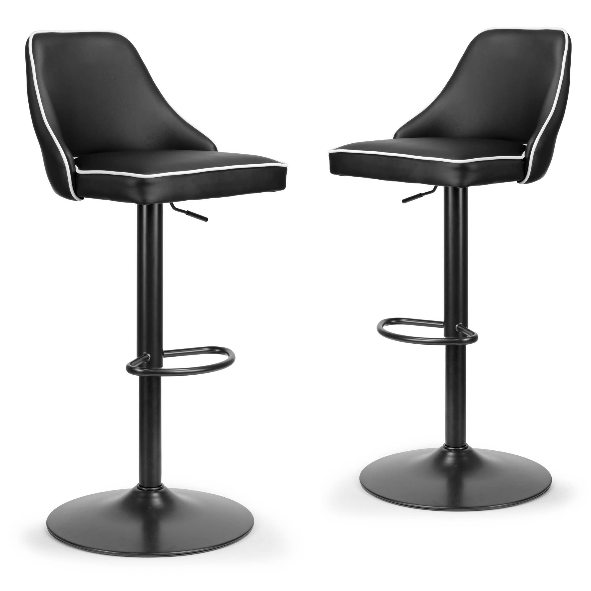 Glamour Home - Wholesale Stool - Set of 2 Alston Adjustable Swivel Bar Stools with Piping2