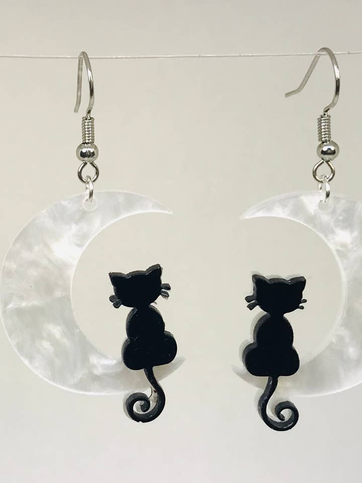 Brincos Gatos Pretos Sentam-se Na Lua por atacado de SimpleNGreat