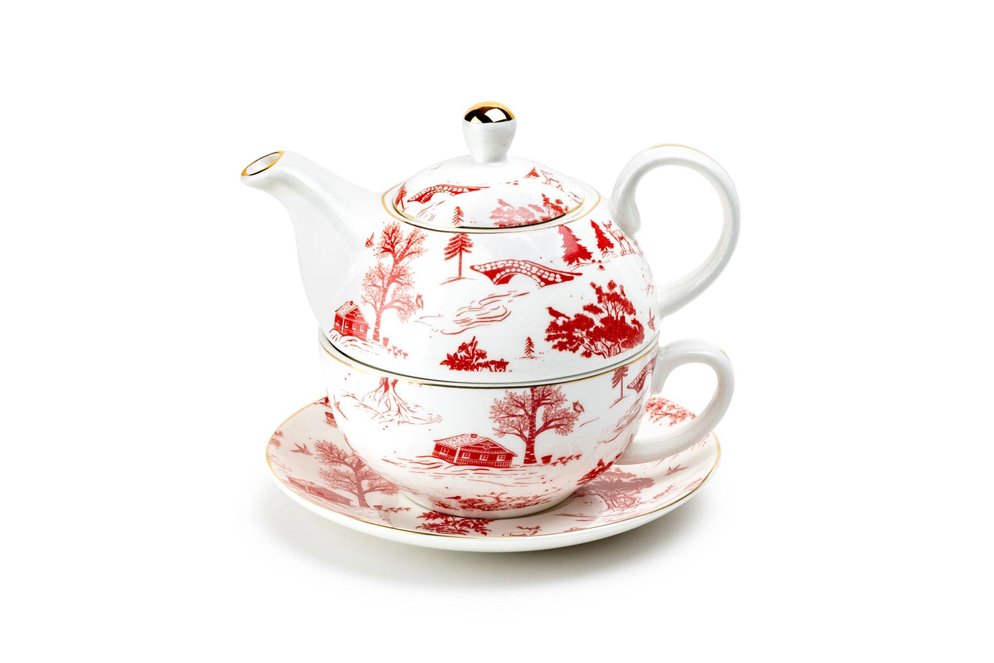 Grace Teaware - Vente Service à thé - Service à thé pour une personne en porcelaine fine Red Village2