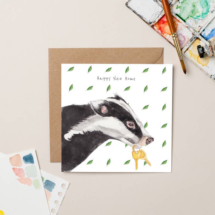 Badger with Keys New Home card for wholesale by lil wabbit