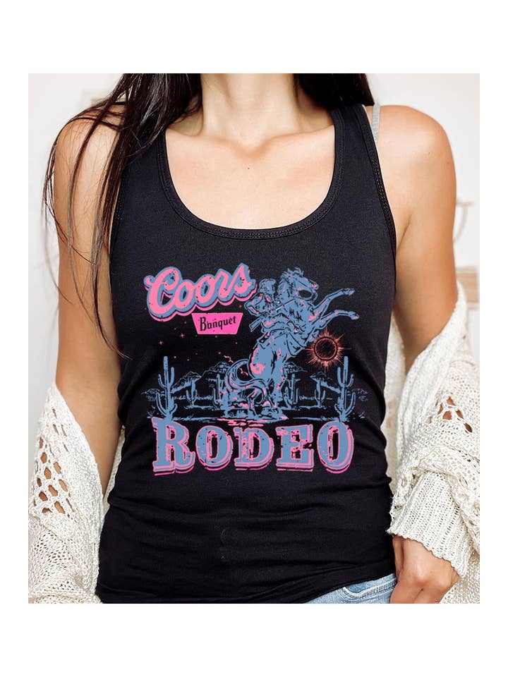 Pink Irene Wholesale - Wholesale Tank Top - Women's - Coors Rodeo Western Graphic Racerback Tank Top