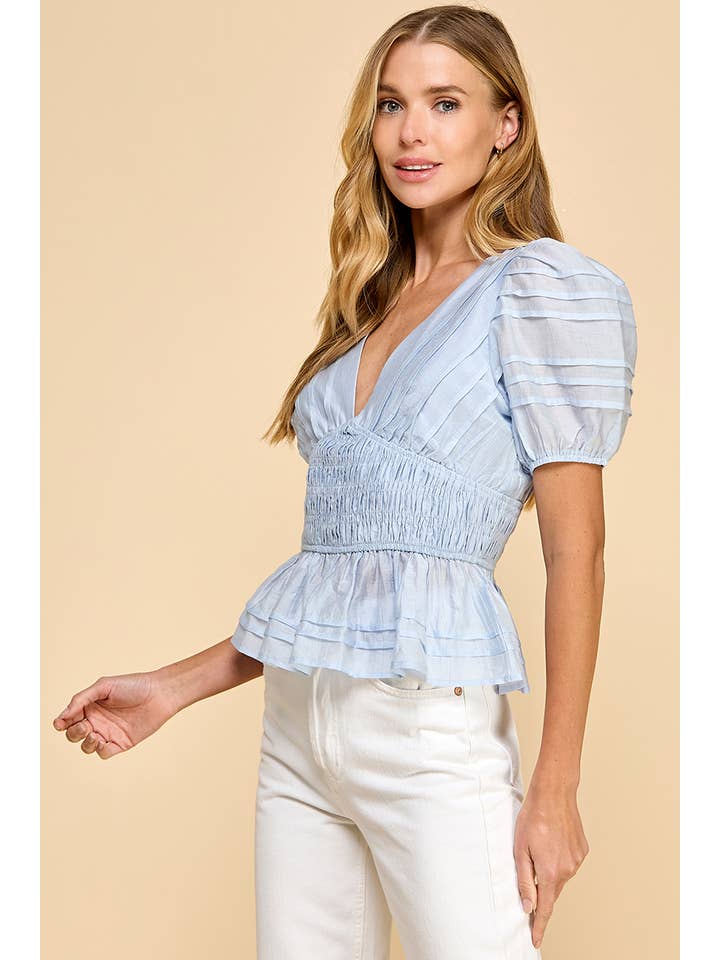 TCEC - Wholesale Blouse - Women's - CT8866-Smocked Waist Puff Sleeve Top