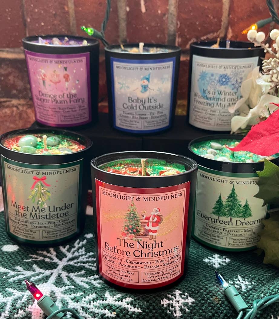 Moonlight & Mindfulness - Wholesale Jar/Filled Candle - Holiday Soy Wax Crystal Candles, Christmas Scents, Vegan