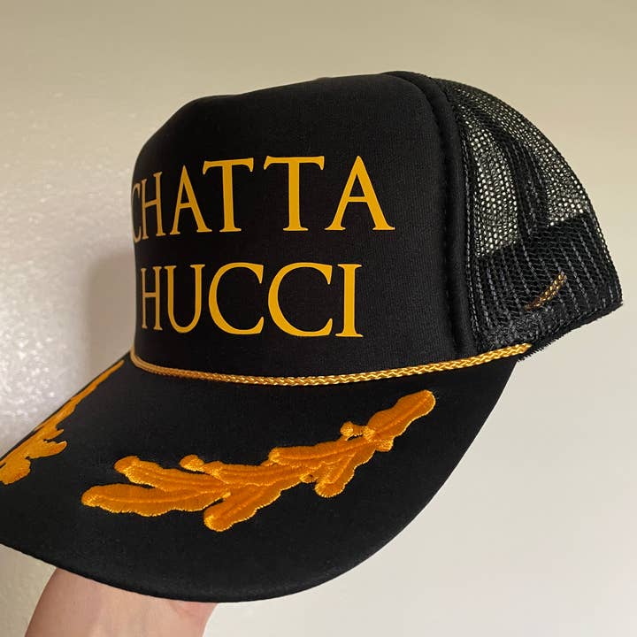 The Day Away Collective - Wholesale Trucker Hat - Unisex - CHATTA HUCCI Trucker Hat | Black & Yellow1