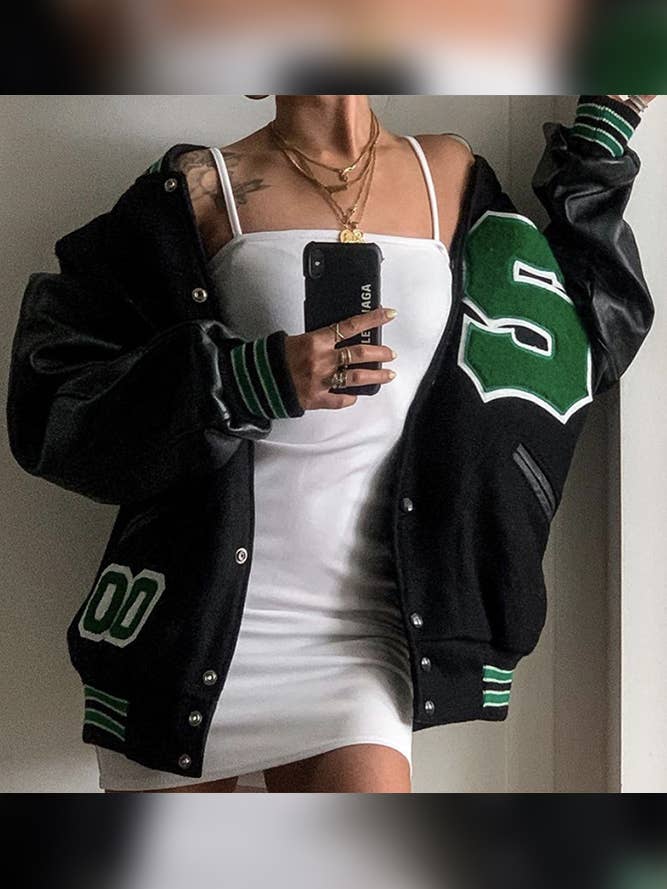 UNISHE - Wholesale Varsity/Baseball Jacket - Women's - Letter Patchwork Open Button Baseball Jacket YDL0191