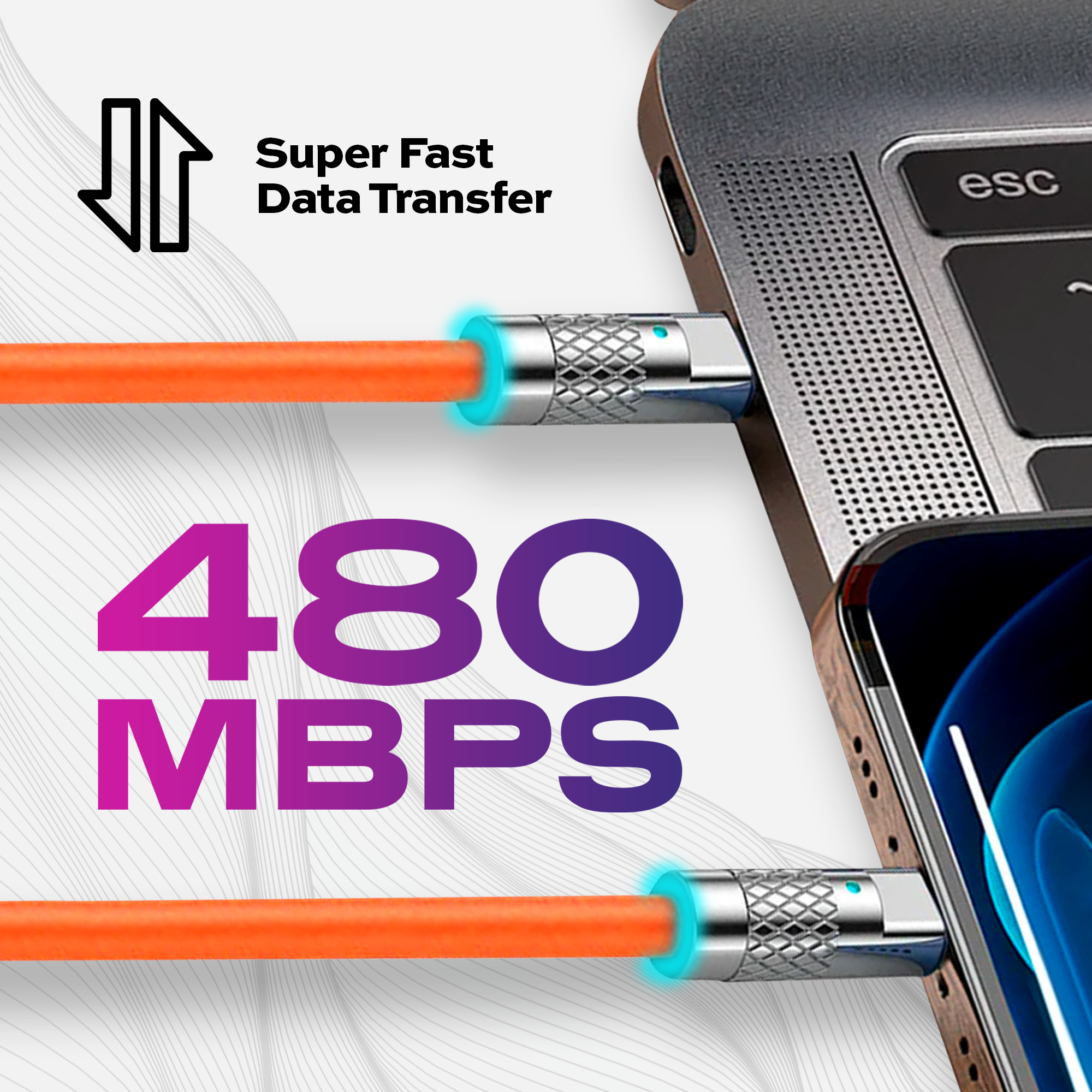 KeySmart / STATIK - Wholesale Charging Cable - TSumoCharge 27W Cable Orange 2M 6.6FT USB-C to Lightning3