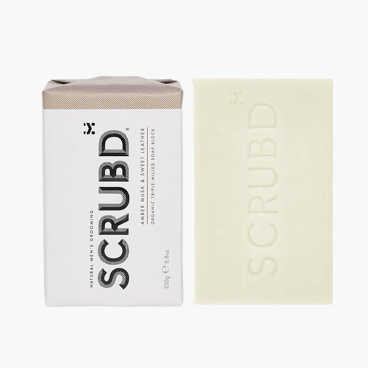 SCRUBD – wholesale Tvål – Amber Musk & Sweet Leather Organic Triple Milled Tvålblock1
