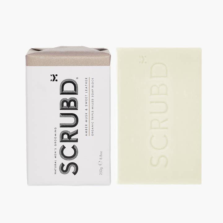 SCRUBD - Wholesale Bar Soap - Amber Musk & Sweet Leather Organic Triple Milled Soap Block1