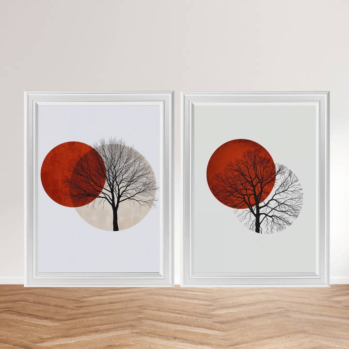 Quadri da parete boho natura – Albero e Sole, set da 2 A4 per la vendita all'ingrosso da parte di LichtwegOnline