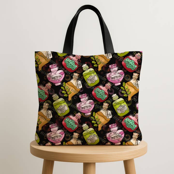 Magical Potions Wizard Movie Book Large Zipper Tote Bag for wholesale by The Geek Boutique