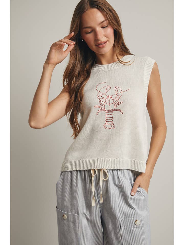 LOBSTER EMBROIDERED SWEATER VEST / WL25-11728 for wholesale by Wishlist Apparel
