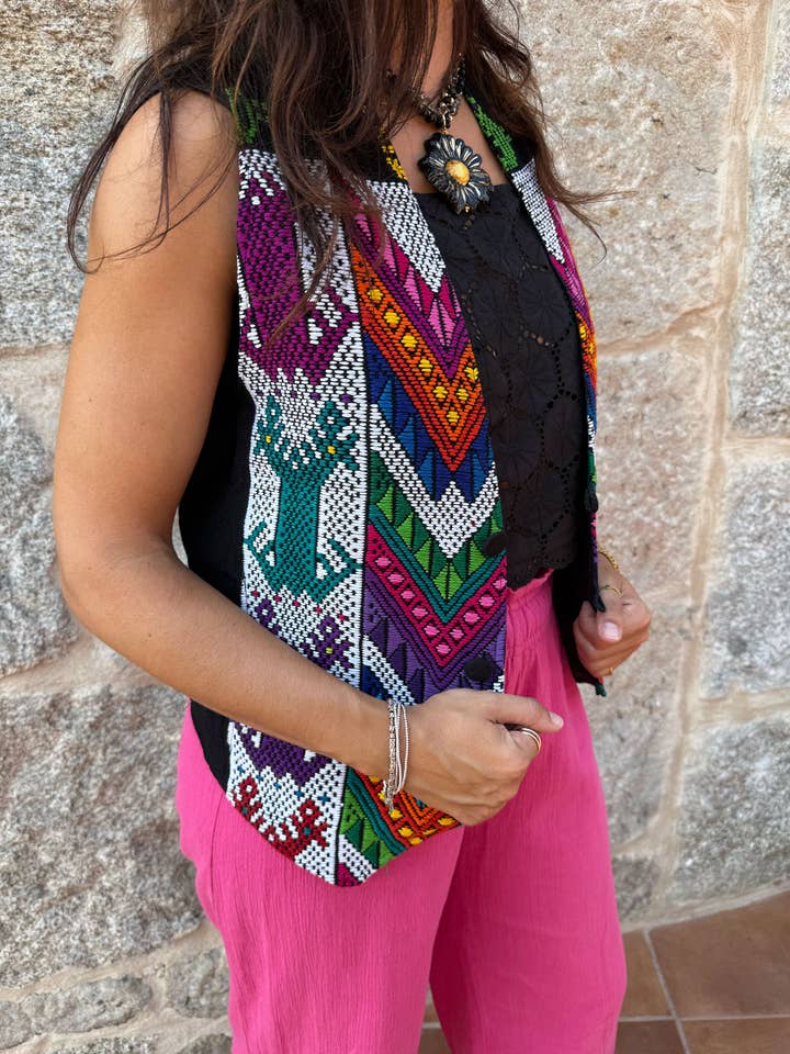 Mexikanische Weste Schwarz Mehrfarbig – Ethnisch Handgefertigt für den Großhandel von Truhanas